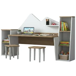 Cucina|Salotto > Dmora Scrivania bianca e noce 180x45cm - Set tavolo e sedie Dionisia Marrone, Bianco Noce