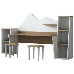 Cucina|Salotto > Dmora Scrivania bianca e noce 180x45cm - Set tavolo e sedie Dionisia Marrone, Bianco Noce