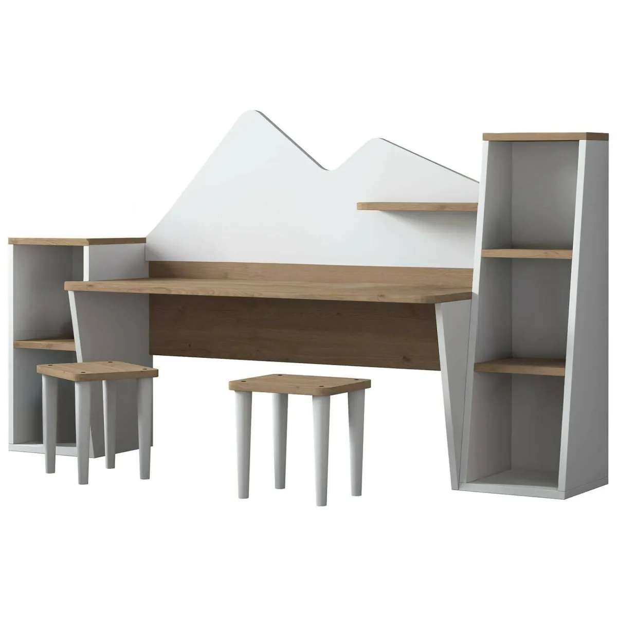 Cucina|Salotto > Dmora Scrivania bianca e noce 180x45cm - Set tavolo e sedie Dionisia Marrone, Bianco Noce
