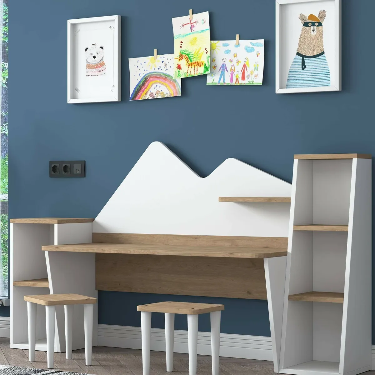Cucina|Salotto > Dmora Scrivania bianca e noce 180x45cm - Set tavolo e sedie Dionisia Marrone, Bianco Noce