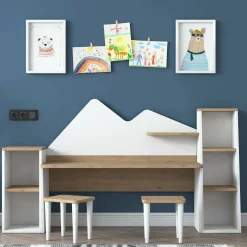 Cucina|Salotto > Dmora Scrivania bianca e noce 180x45cm - Set tavolo e sedie Dionisia Marrone, Bianco Noce