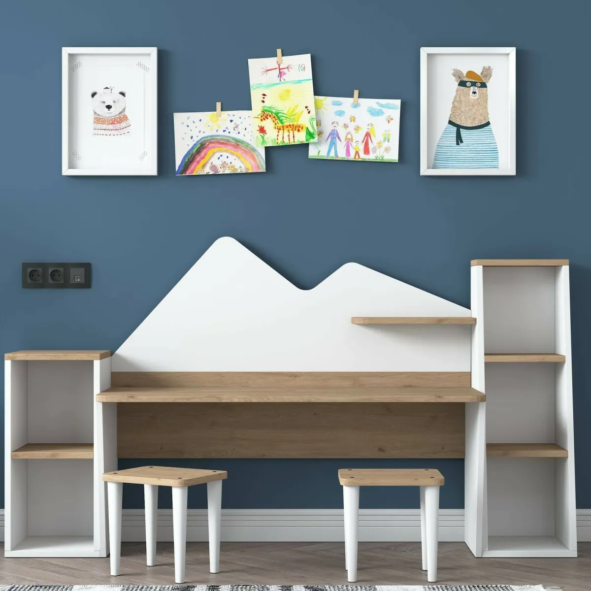 Cucina|Salotto > Dmora Scrivania bianca e noce 180x45cm - Set tavolo e sedie Dionisia Marrone, Bianco Noce