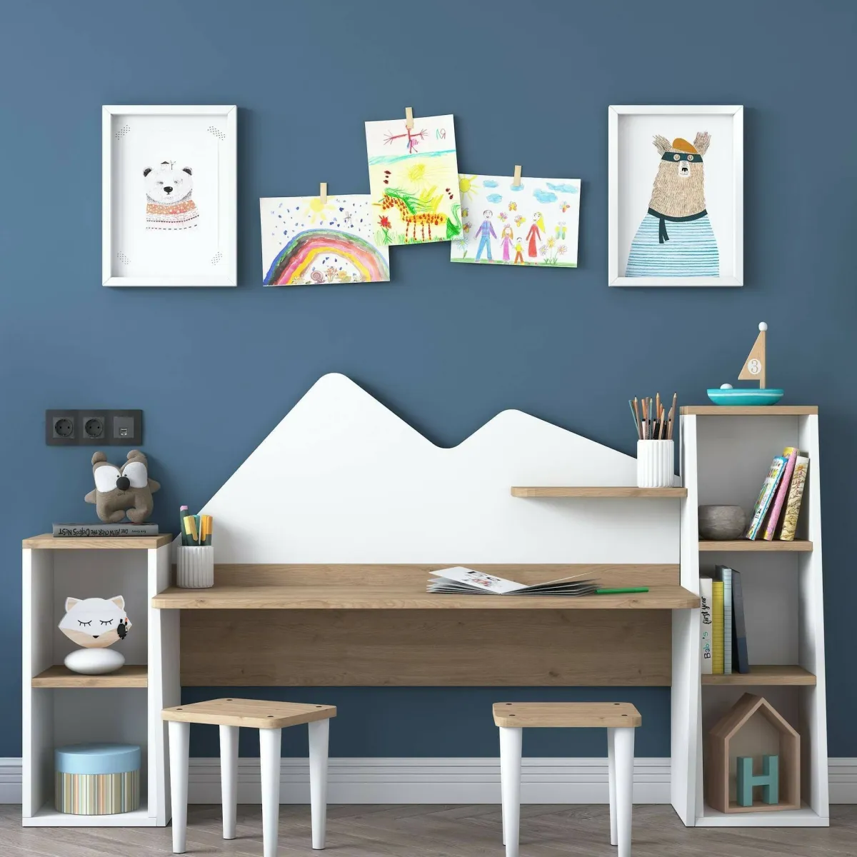 Cucina|Salotto > Dmora Scrivania bianca e noce 180x45cm - Set tavolo e sedie Dionisia Marrone, Bianco Noce