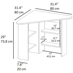 Scrivania Bianco Angolare 5 Ripiani 80x80x74h cm, 4 Vani - Mamette