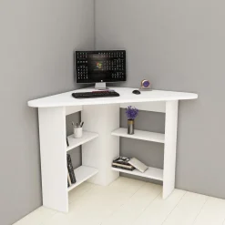 Scrivania Bianco Angolare 5 Ripiani 80x80x74h cm, 4 Vani - Mamette