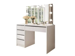 Scrivanie > Dmora Scrivania Bianco 4 Cassetti Modulabile 120x55x143h cm, Fori Passacavi - Lusiana Bianco Lucido