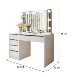 Scrivanie > Dmora Scrivania Bianco 4 Cassetti Modulabile 120x55x143h cm, Fori Passacavi - Lusiana Bianco Lucido