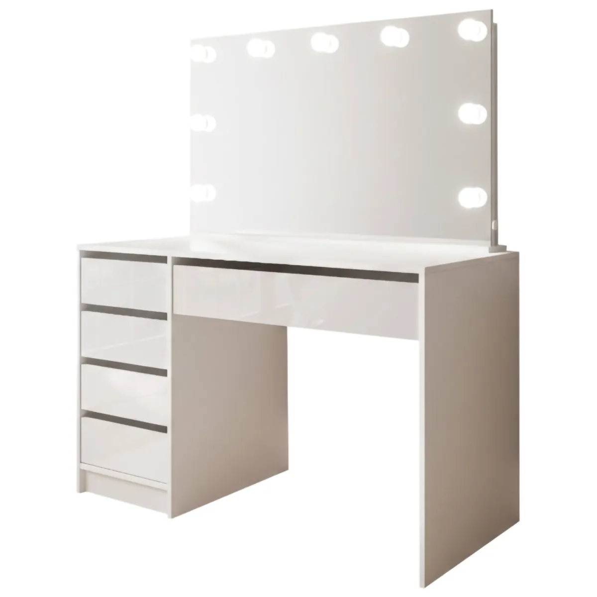 Scrivanie > Dmora Scrivania Bianco 4 Cassetti Modulabile 120x55x143h cm, Fori Passacavi - Lusiana Bianco Lucido