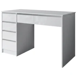 Scrivania Bianco Bianco Lucido 4 Cassetti Modulabile 120x55x143h cm, Fori Passacavi - Massico