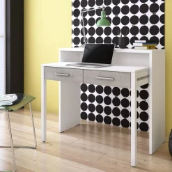Scrivania Bianco Cemento Grigio Modulabile 2 Cassetti 98.6x36.6x86.9h cm, un Vano - Opaglio