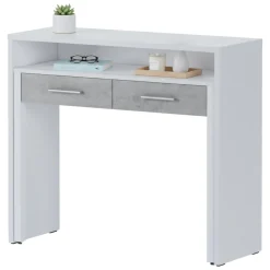 Scrivania Bianco Cemento Grigio Modulabile 2 Cassetti 98.6x36.6x86.9h cm, un Vano - Opaglio