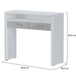 Scrivania Bianco Cemento Grigio Modulabile 2 Cassetti 98.6x36.6x86.9h cm, un Vano - Opaglio