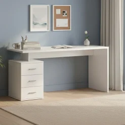 Ufficio|Camera Da Letto > Dmora Scrivania Modulabile 3 Cassetti 160x60x75h cm, Ripiani - Abisse Bianco Lucido