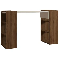 Scrivania Bianco Marrone Noce 5 Ripiani 6 Vani 124x44x75h cm, con Libreria - Furore