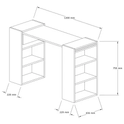 Scrivania Bianco Marrone Noce 5 Ripiani 6 Vani 124x44x75h cm, con Libreria - Furore