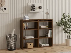Scrivania Bianco Marrone Noce 5 Ripiani 6 Vani 124x44x75h cm, con Libreria - Furore