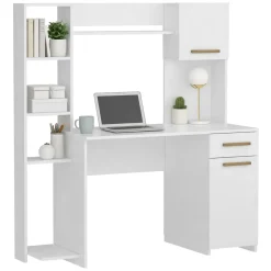 Scrivanie > Dmora Scrivania Bianco Marrone Rovere 7 Ripiani Un'anta 71x60x74h cm, 7 Vani - Jato Marrone, Bianco Rovere