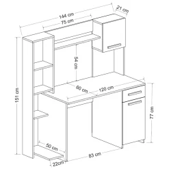 Scrivania Bianco Marrone Rovere 6 Ripiani un Cassetto 120x60x77h cm, 2 Ante - Marrucina