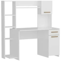 Scrivania Bianco Marrone Rovere 6 Ripiani un Cassetto 120x60x77h cm, 2 Ante - Marrucina