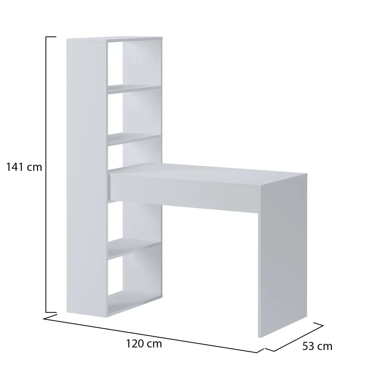 Scrivanie > Dmora Scrivania Modulabile 3 Ripiani 120x53x141h cm, 4 Vani - Cartura Bianco
