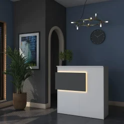 Scrivanie > Dmora Scrivania Bianco Nero Antracite un Ripiano 2 Cassetti 110x40x110h cm, Banco Reception - Volano Nero Antracite, Bianco