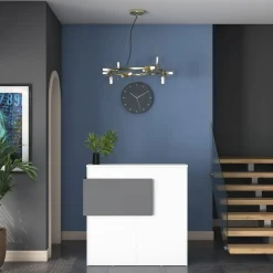 Scrivanie > Dmora Scrivania Bianco Nero Antracite un Ripiano 2 Cassetti 110x40x110h cm, Banco Reception - Volano Nero Antracite, Bianco