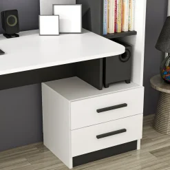 Scrivania Bianco Nero 7 Ripiani 2 Cassetti 120x60x74h cm, 4 Vani - Thiesi