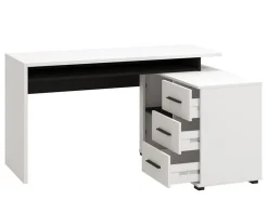 Scrivanie > Dmora Scrivania Bianco Opaco Nero Angolare 3 Ripiani 137.5x101.5x75h cm, 3 Cassetti - Sapri Nero, Bianco Opaco