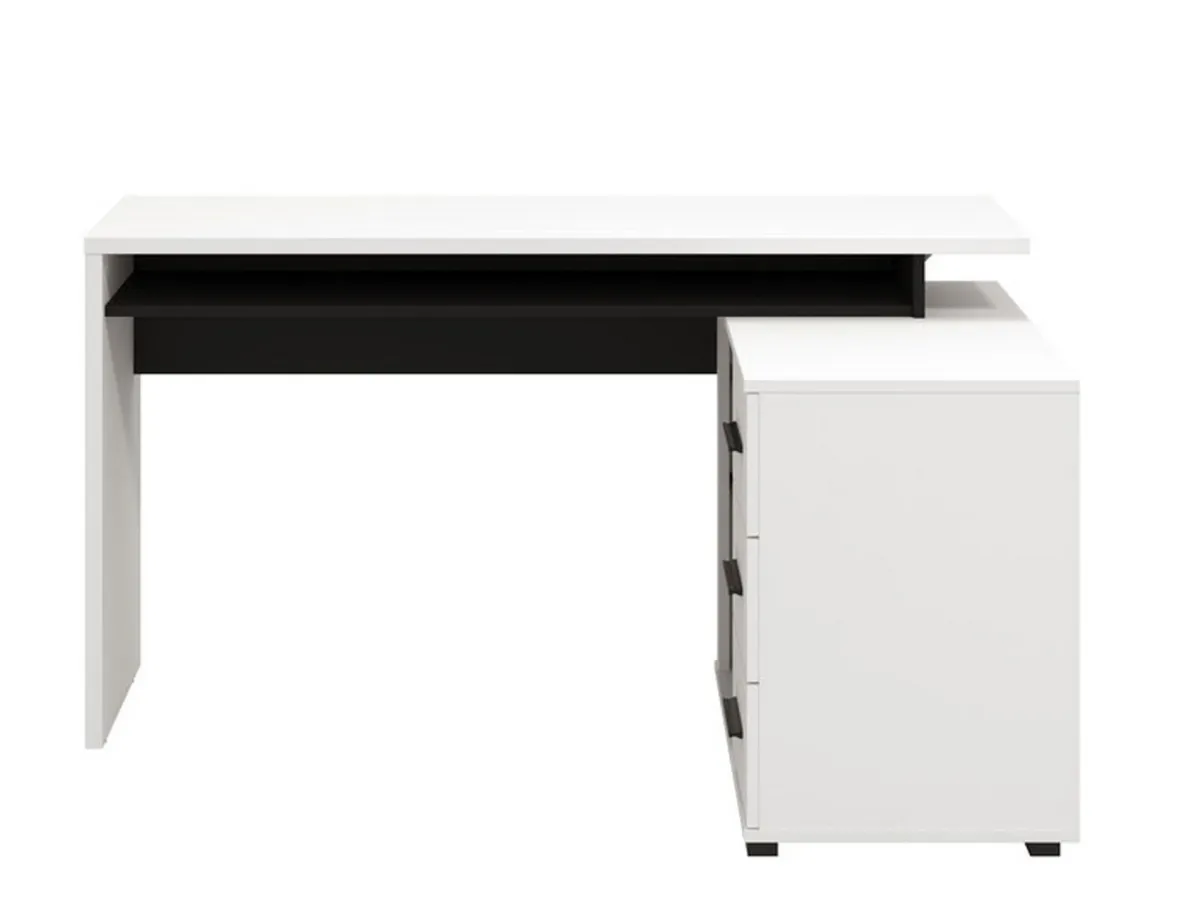 Scrivanie > Dmora Scrivania Bianco Opaco Nero Angolare 3 Ripiani 137.5x101.5x75h cm, 3 Cassetti - Sapri Nero, Bianco Opaco