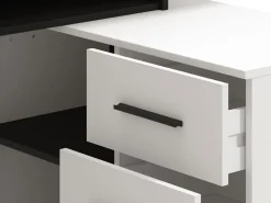 Scrivanie > Dmora Scrivania Bianco Opaco Nero Angolare 3 Ripiani 137.5x101.5x75h cm, 3 Cassetti - Sapri Nero, Bianco Opaco