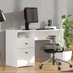 Scrivania Bianco Opaco Nero 2 Cassetti 2 Ripiani 127x51x77h cm, un Vano - Frutal