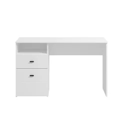 Scrivanie > Dmora Scrivania Bianco Opaco Nero 2 Cassetti 3 Ripiani 140x50x77h cm, 2 Ante - Ziro Nero, Bianco Opaco