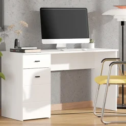 Scrivanie > Dmora Scrivania Bianco Opaco Nero un Cassetto un Ripiano 98x45x74h cm, Un'anta - Cocham Nero, Bianco Opaco