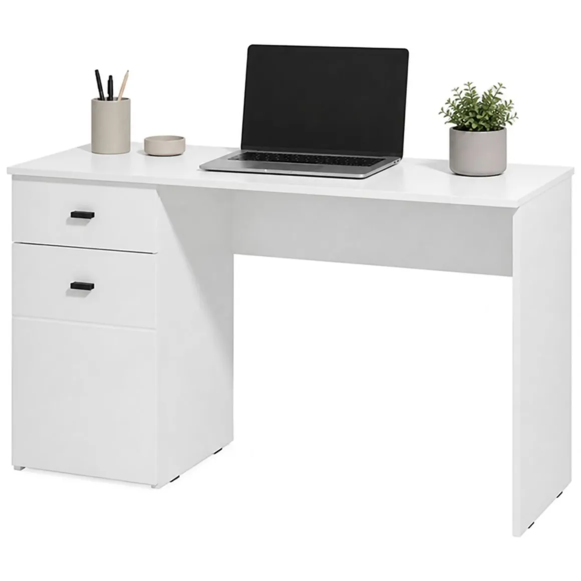 Scrivanie > Dmora Scrivania Bianco Opaco Nero un Cassetto un Ripiano 98x45x74h cm, Un'anta - Cocham Nero, Bianco Opaco