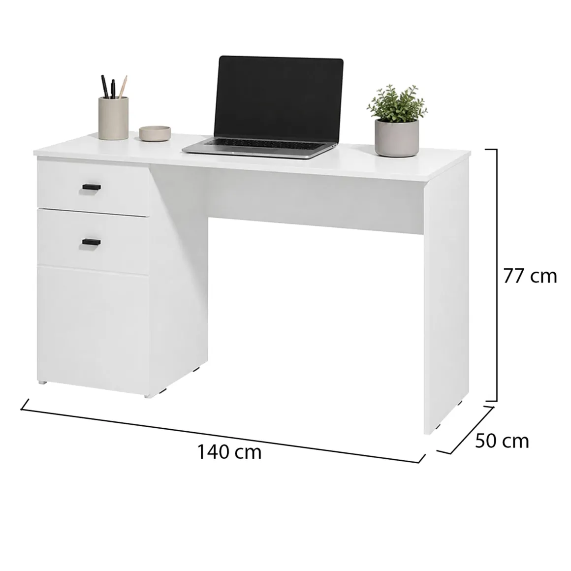 Scrivanie > Dmora Scrivania Bianco Opaco Nero un Cassetto un Ripiano 98x45x74h cm, Un'anta - Cocham Nero, Bianco Opaco