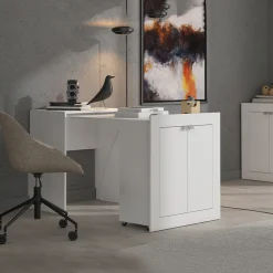 Scrivanie > Dmora Scrivania 2 Ripiani 3 Vani 100x50x74.5h cm, Un'anta - Tiriolo Bianco Opaco