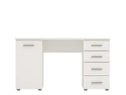 Scrivania Bianco 2 Ripiani 4 Cassetti 135x50x75.5h cm, 2 Vani - Flaminio