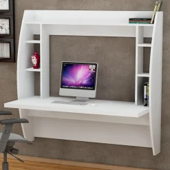 Scrivanie > Dmora Scrivania 6 Ripiani Un'anta 124x55x120h cm, 6 Vani - Buronzo Bianco