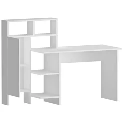 Scrivania Bianco 6 Ripiani Un'anta 136x60x112h cm, 7 Vani - Cremella