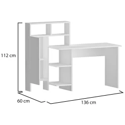 Scrivania Bianco 6 Ripiani Un'anta 136x60x112h cm, 7 Vani - Cremella