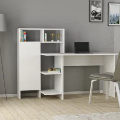 Scrivania Bianco 6 Ripiani Un'anta 136x60x112h cm, 7 Vani - Cremella