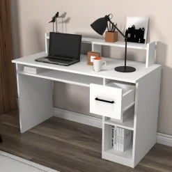 Scrivania Bianco 5 Ripiani un Cassetto 99x120x55h cm, 5 Vani - Roletto