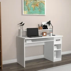 Scrivania Bianco 5 Ripiani un Cassetto 99x120x55h cm, 5 Vani - Roletto
