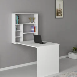 Scrivanie > Dmora Scrivania 5 Ripiani 6 Vani 59x90x74h cm, con Libreria - Veglio Bianco