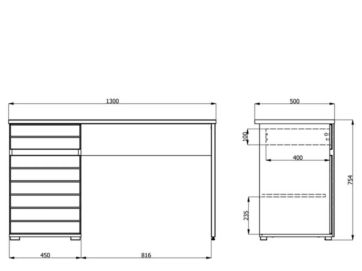 Scrivanie > Dmora Scrivania un Cassetto un Ripiano 130x50x75.5h cm, Un'anta - Cambio Bianco