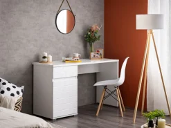Scrivanie > Dmora Scrivania un Cassetto un Ripiano 130x50x75.5h cm, Un'anta - Cambio Bianco
