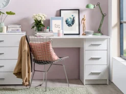 Scrivania Bianco un Ripiano 3 Cassetti 121x50x74.5h cm, Maniglie Incluse - Rifiano