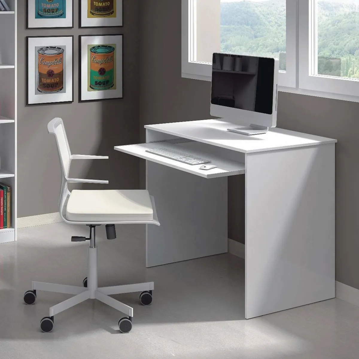 Ufficio|Camera Da Letto > Dmora Scrivania un Ripiano Supporto pc 90x54x79h cm, Colore Ripiano - Ajeje Bianco