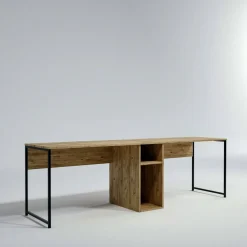 Ufficio|Camera Da Letto > Dmora Scrivania doppia quercia 240x60cm struttura in metallo - Asarat Marrone Quercia