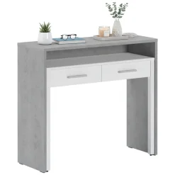 Scrivanie > Dmora Scrivania Grigio Bianco Modulabile 2 Cassetti 98.6x36.6x86.9h cm, un Vano - Opaglio Bianco, Grigio